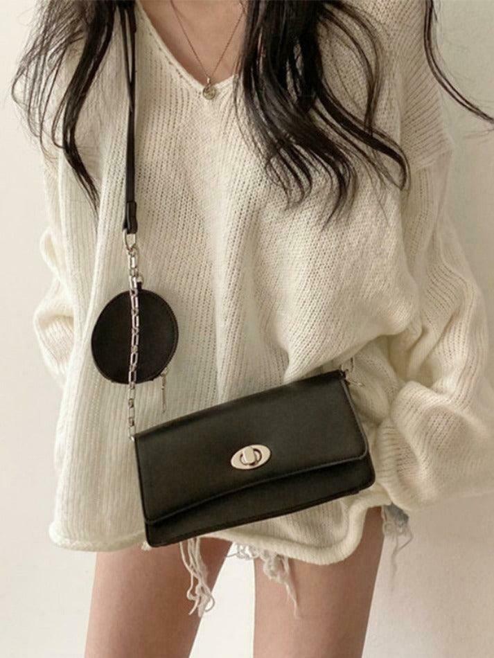 Coquette Aesthetic V-Neck Sweater: Y2K Fashion Loose Fit with Rolled Hem Detail