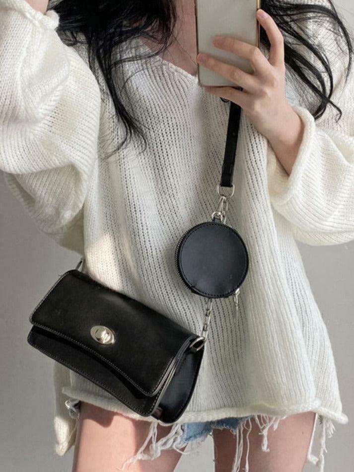 Coquette Aesthetic V-Neck Sweater: Y2K Fashion Loose Fit with Rolled Hem Detail