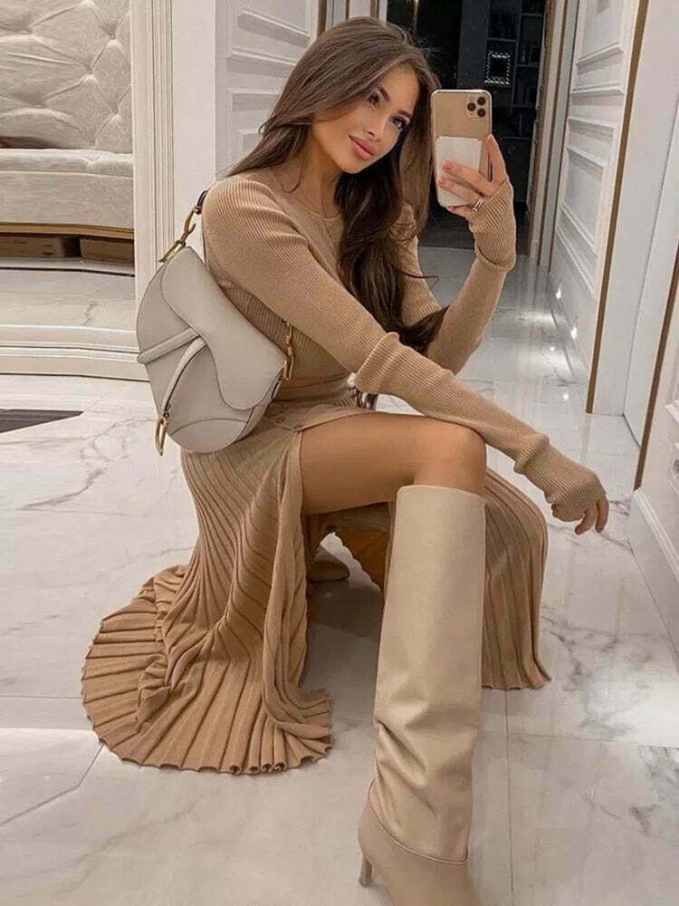 Coquette Aesthetic Verandah Pleated Skirt Set - Y2K Fashion Statement Piece