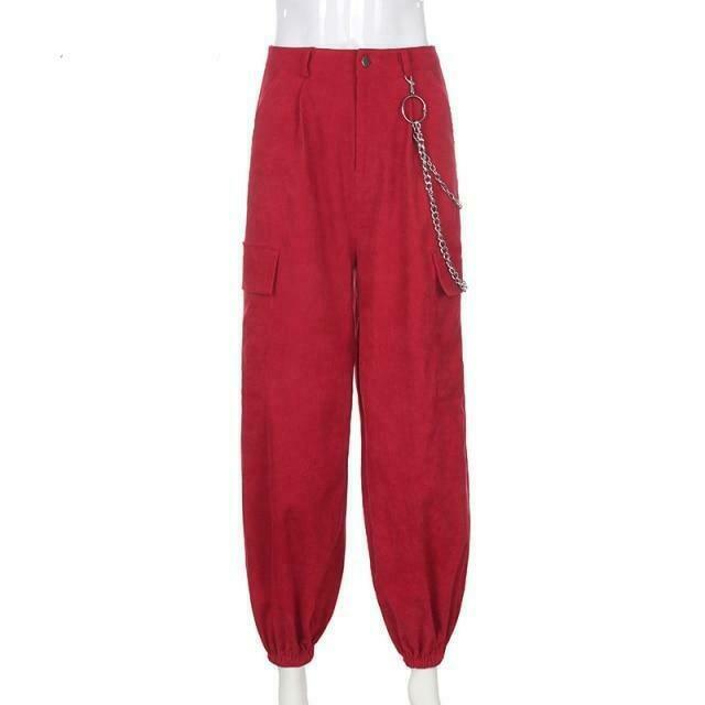 Coquette Aesthetic Vine Red Cargo Pants - Y2K Fashion Women's Grunge Style Outfit