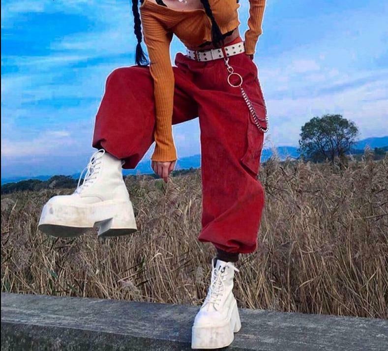 Coquette Aesthetic Vine Red Cargo Pants - Y2K Fashion Women's Grunge Style Outfit