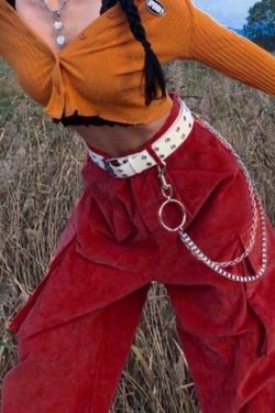 Coquette Aesthetic Vine Red Cargo Pants - Y2K Fashion Women's Grunge Style Outfit