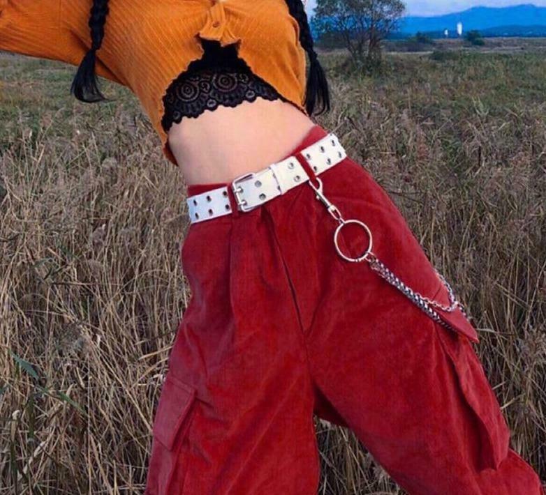 Coquette Aesthetic Vine Red Cargo Pants - Y2K Fashion Women's Grunge Style Outfit