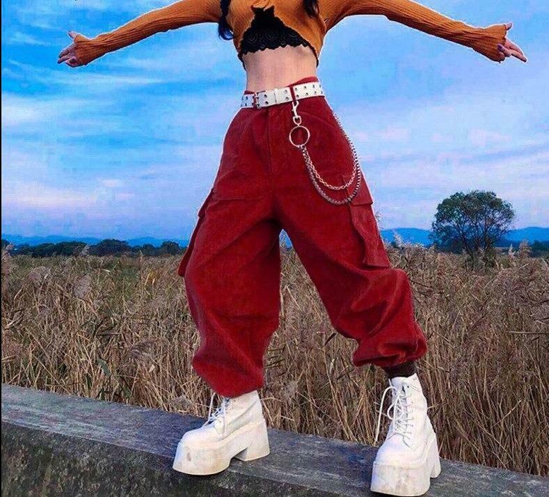 Coquette Aesthetic Vine Red Cargo Pants - Y2K Fashion Women's Grunge Style Outfit