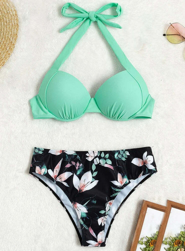 Coquette Aesthetic Vintage Swimsuit Bikini with Sexy Print
