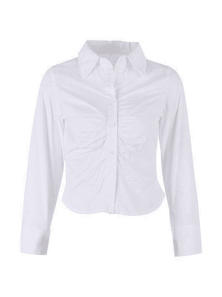 Coquette Aesthetic White Ruched Crop Top - Y2K Fashion Grunge Style Cute Tops & Pastel Goth Outfits