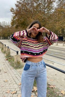 Coquette Aesthetic Wonderland Knitted Sweatshirt - Y2K Fashion Grunge Style Cute Tops & Cargo Skirt