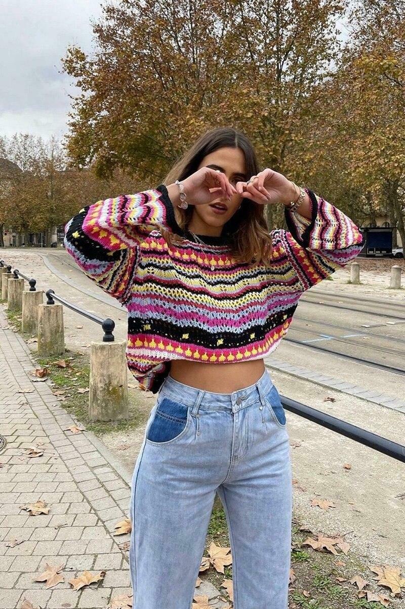 Coquette Aesthetic Wonderland Knitted Sweatshirt - Y2K Fashion Grunge Style Cute Tops & Cargo Skirt