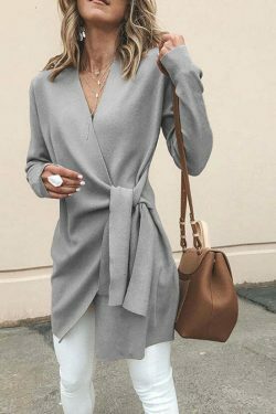 Coquette Aesthetic Woolen V-Neck Belted Cardigan Coat