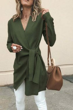 Coquette Aesthetic Woolen V-Neck Belted Cardigan Coat