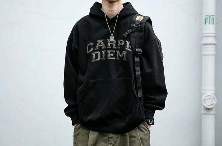 Coquette Aesthetic Y2K Hoodie with 'Carpe Diem' Applique - Women's Fashion