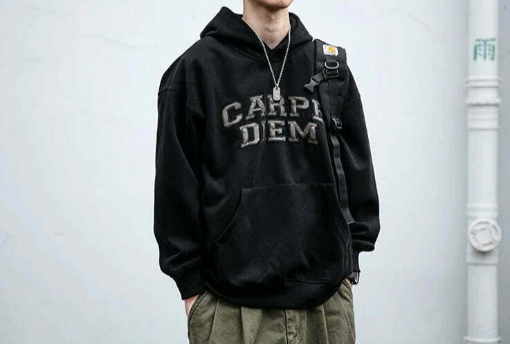 Coquette Aesthetic Y2K Hoodie with 'Carpe Diem' Applique - Women's Fashion