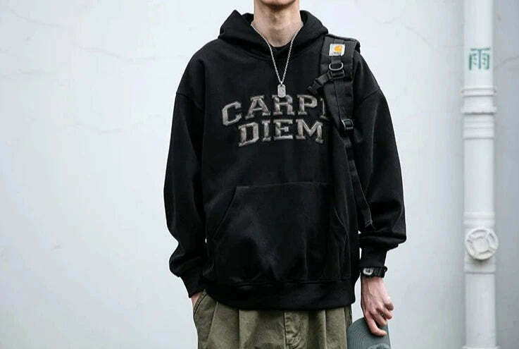 Coquette Aesthetic Y2K Hoodie with 'Carpe Diem' Applique - Women's Fashion