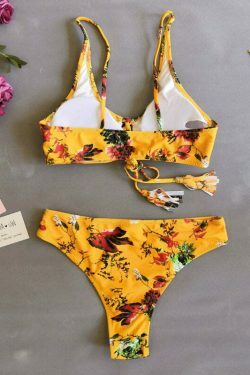 Coquette Aesthetic Yellow Flower Print String Bikini Set