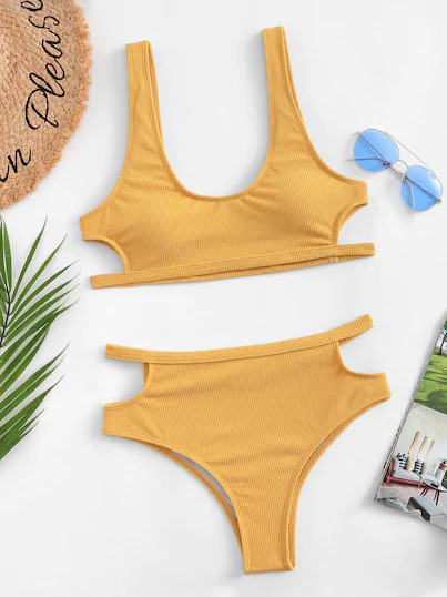Coquette Aesthetic Yellow Padding Bikini Set - Y2K Fashion Swimwear