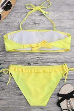 Coquette Aesthetic Yellow Ruffles String Bikini Set
