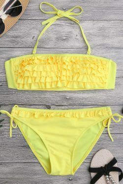 Coquette Aesthetic Yellow Ruffles String Bikini Set