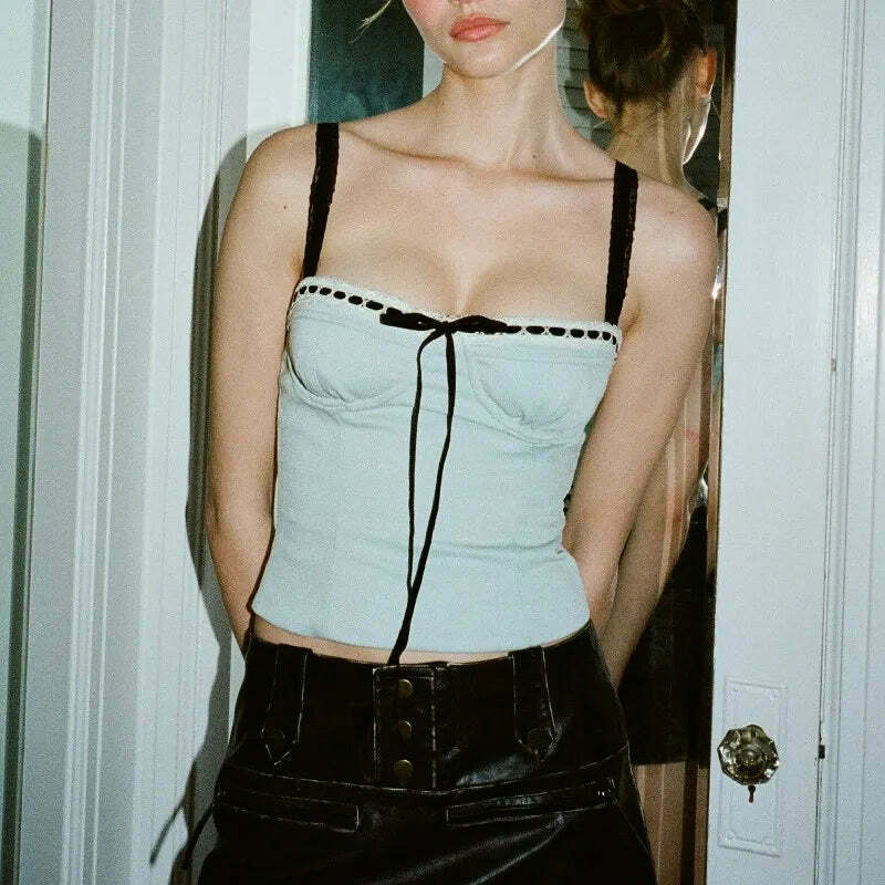 Coquette Lace Embrace: Y2K Fashion Top for Women - Grunge Aesthetic, Pastel Goth, Cute, and Comfy