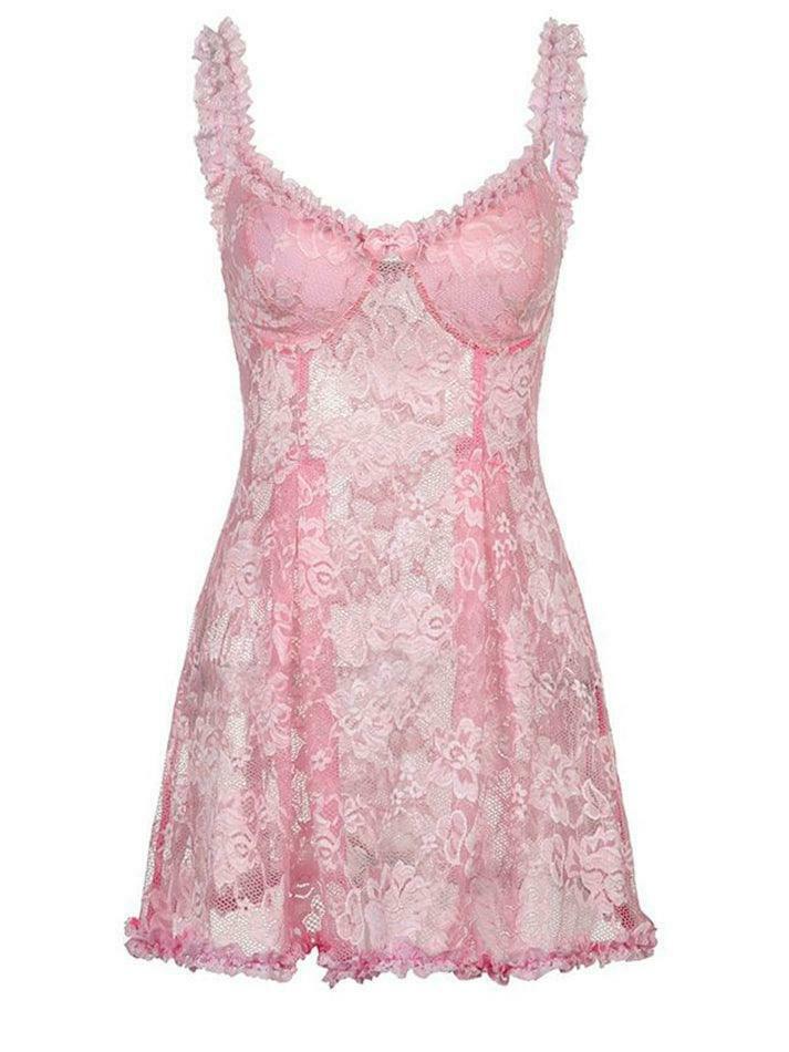 Coquette Lace Mini Dress: Y2K Aesthetic Grunge Style - Cute Pastel Goth Outfit