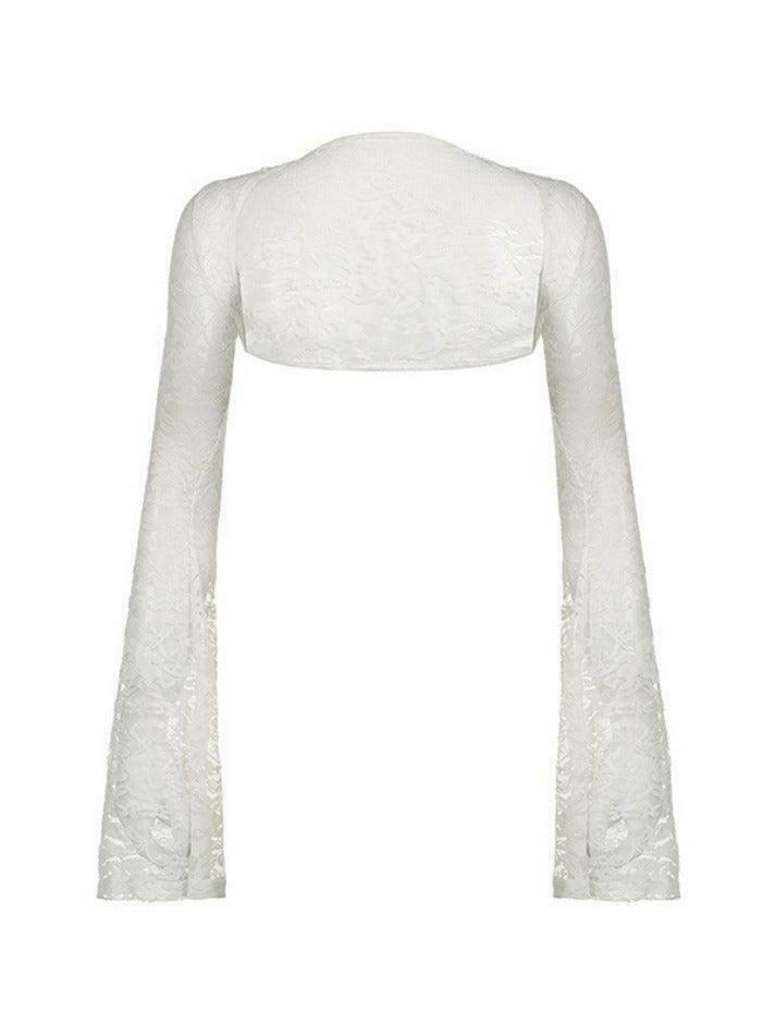 Coquette Lace Smock Shirt - Y2K Aesthetic Long Sleeve Top