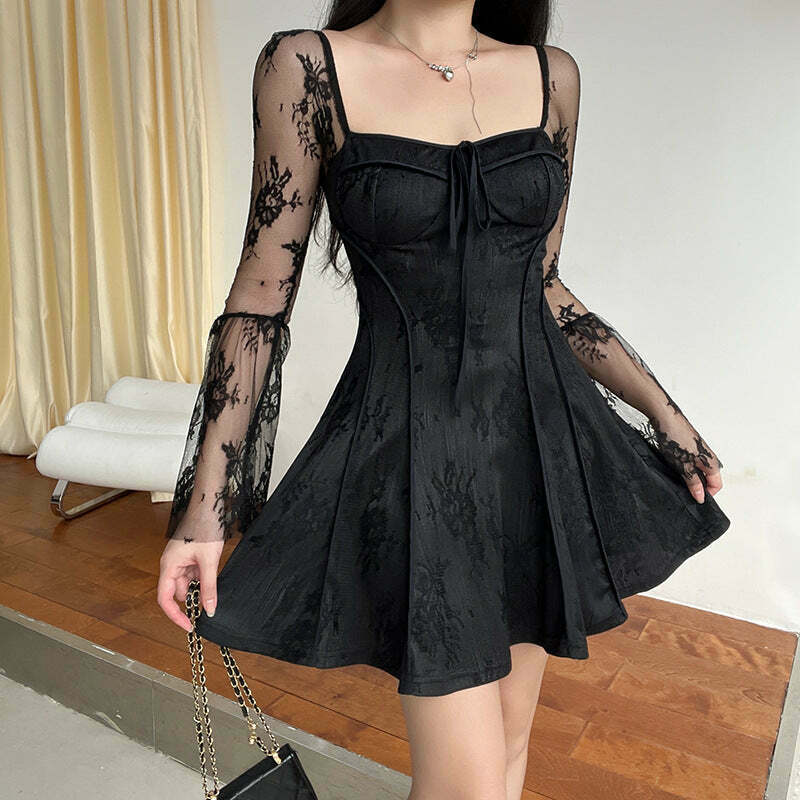 Coquette Lace Trumpet Dress: Y2K Aesthetic Fashion for Women