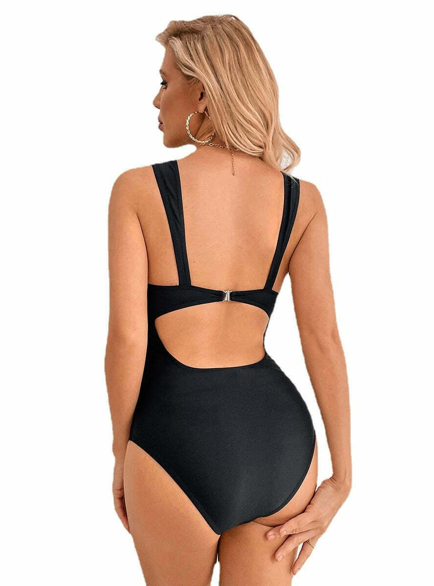 Coquette Lace V-Neck One-Piece Bikini: Y2K Fashion Swimwear for Women