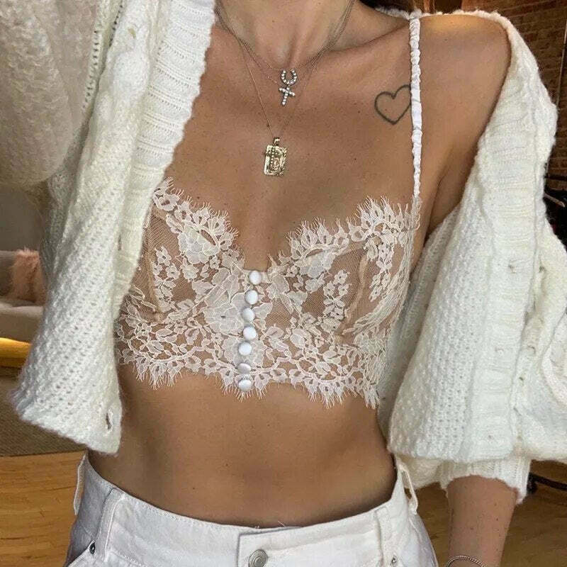 Coquette Serenade in Lace Cropped Cami - Y2K Fashion Aesthetic Tops for Women