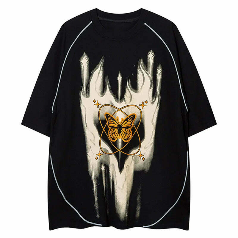 Cosmic Butterfly Graphic Tee - Y2K Fashion Aesthetic Top for Women - Coquette Style Grunge Outfit