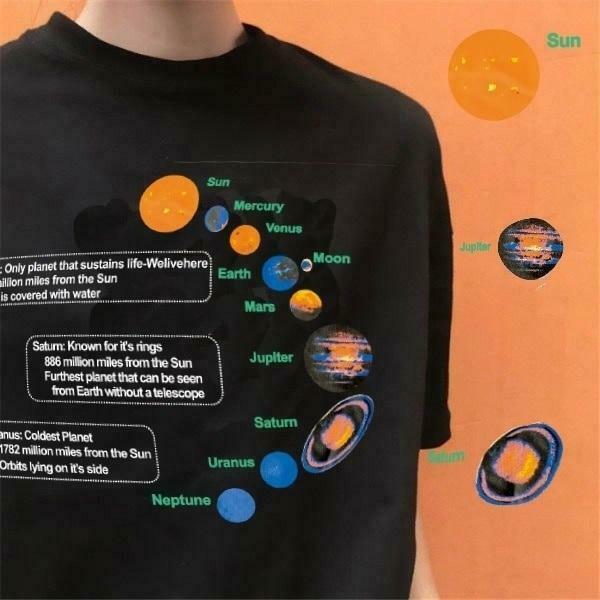 Cosmos Solar System Tee - Y2K Fashion with Coquette Aesthetic, Grunge Style, and Pastel Goth Vibes