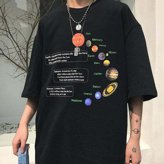 Cosmos Solar System Tee - Y2K Fashion with Coquette Aesthetic, Grunge Style, and Pastel Goth Vibes