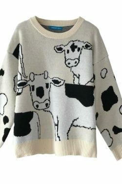 Cow Sweater: Y2K Fashion Statement with Coquette Aesthetic, Grunge Style, and Pastel Goth Vibes