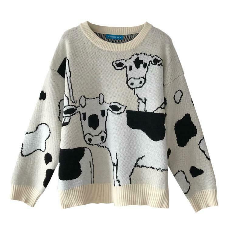 Cow Sweater: Y2K Fashion Statement with Coquette Aesthetic, Grunge Style, and Pastel Goth Vibes