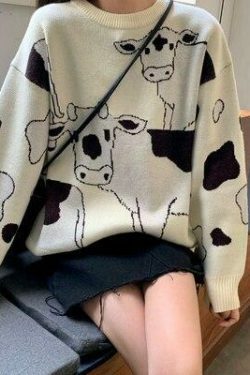 Cow Sweater: Y2K Fashion Statement with Coquette Aesthetic, Grunge Style, and Pastel Goth Vibes