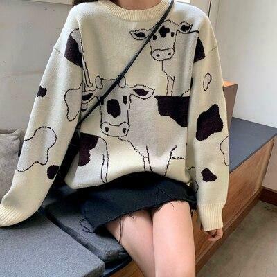 Cow Sweater: Y2K Fashion Statement with Coquette Aesthetic, Grunge Style, and Pastel Goth Vibes