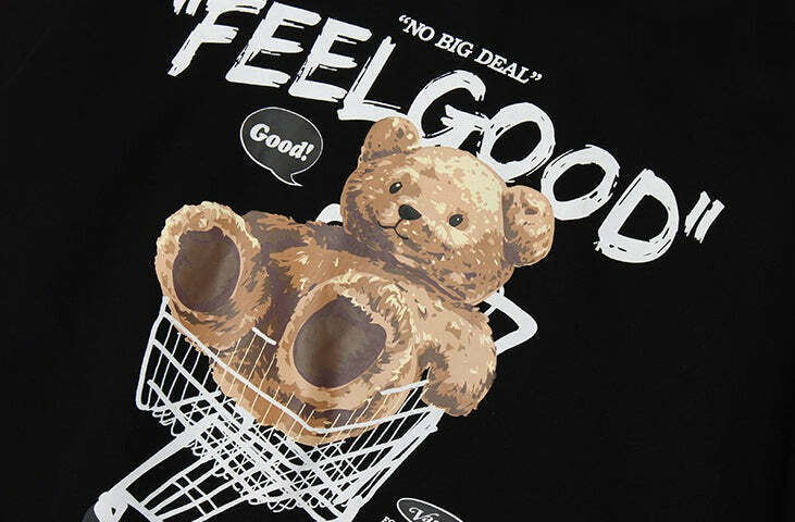 Cozy 'Feel Good' Teddybear Hoodie for Y2K Fashion Enthusiasts