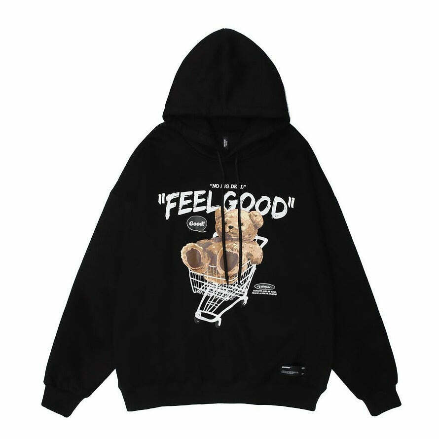 Cozy 'Feel Good' Teddybear Hoodie for Y2K Fashion Enthusiasts