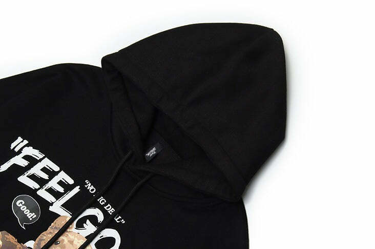 Cozy 'Feel Good' Teddybear Hoodie for Y2K Fashion Enthusiasts