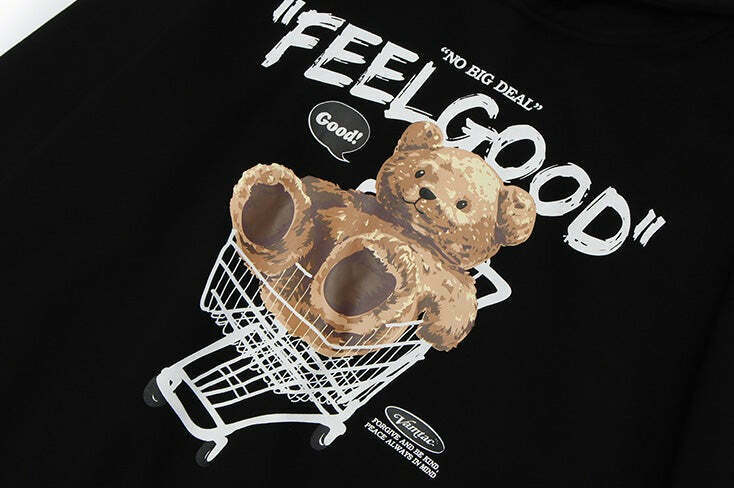 Cozy 'Feel Good' Teddybear Hoodie for Y2K Fashion Enthusiasts