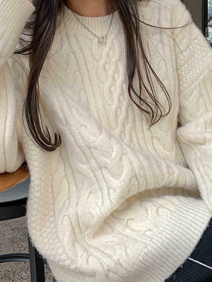 Cozy Cable Knit Pullover Sweater for Y2K Fashion with Grunge & Coquette Aesthetic