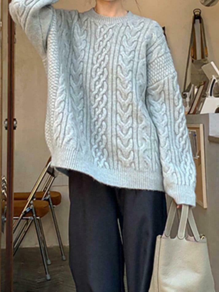 Cozy Cable Knit Pullover Sweater for Y2K Fashion with Grunge & Coquette Aesthetic