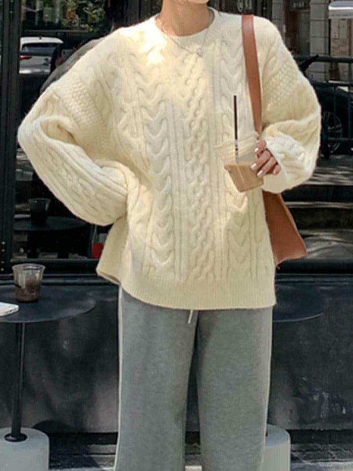 Cozy Cable Knit Pullover Sweater for Y2K Fashion with Grunge & Coquette Aesthetic
