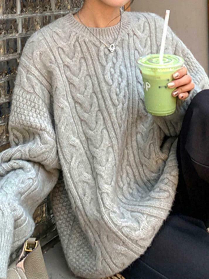 Cozy Cable Knit Pullover Sweater for Y2K Fashion with Grunge & Coquette Aesthetic