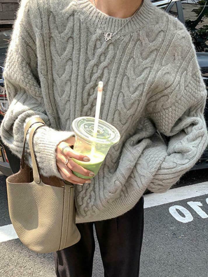 Cozy Cable Knit Pullover Sweater for Y2K Fashion with Grunge & Coquette Aesthetic