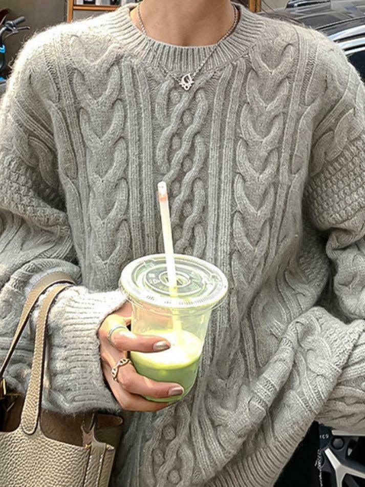 Cozy Cable Knit Pullover Sweater for Y2K Fashion with Grunge & Coquette Aesthetic