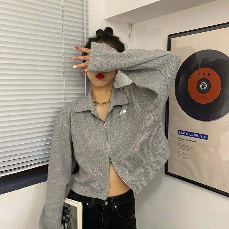 Cozy Cocoa Cropped Jacket - Y2K Fashion Aesthetic for Women