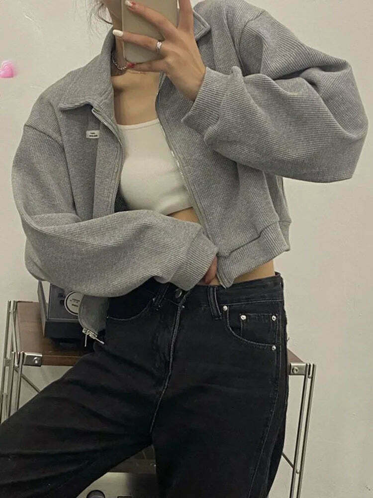 Cozy Cocoa Cropped Jacket - Y2K Fashion Aesthetic for Women