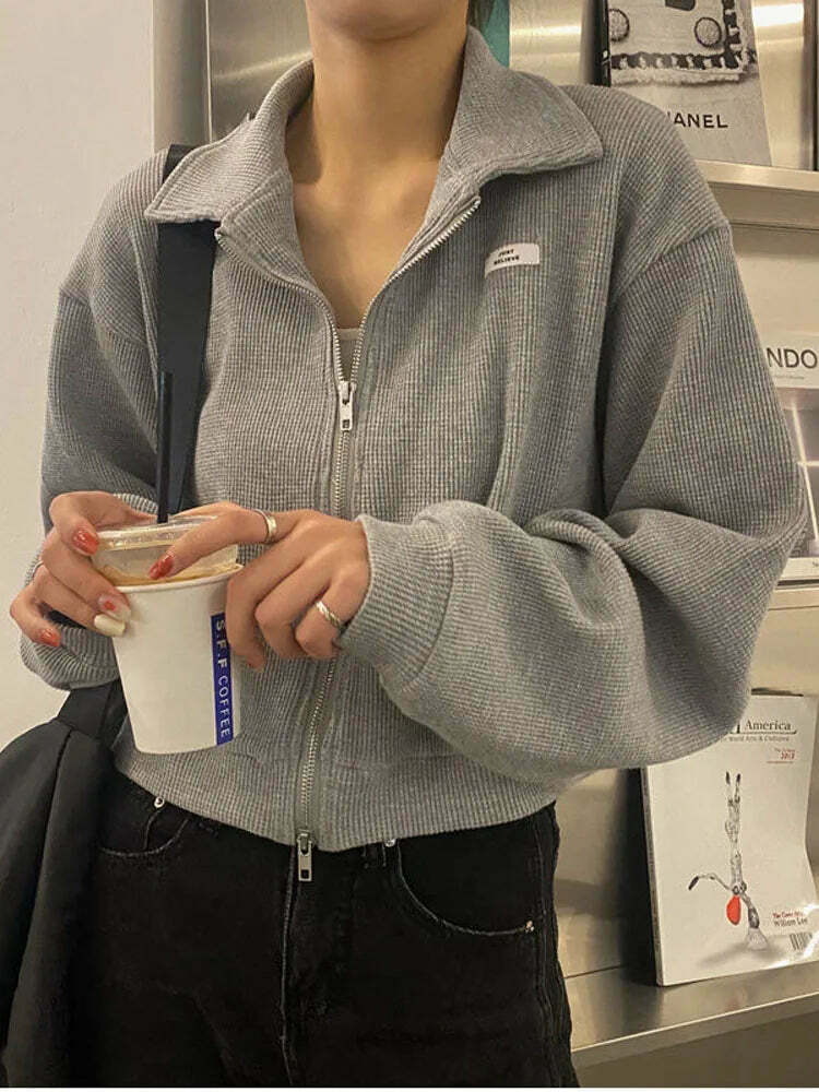 Cozy Cocoa Cropped Jacket - Y2K Fashion Aesthetic for Women