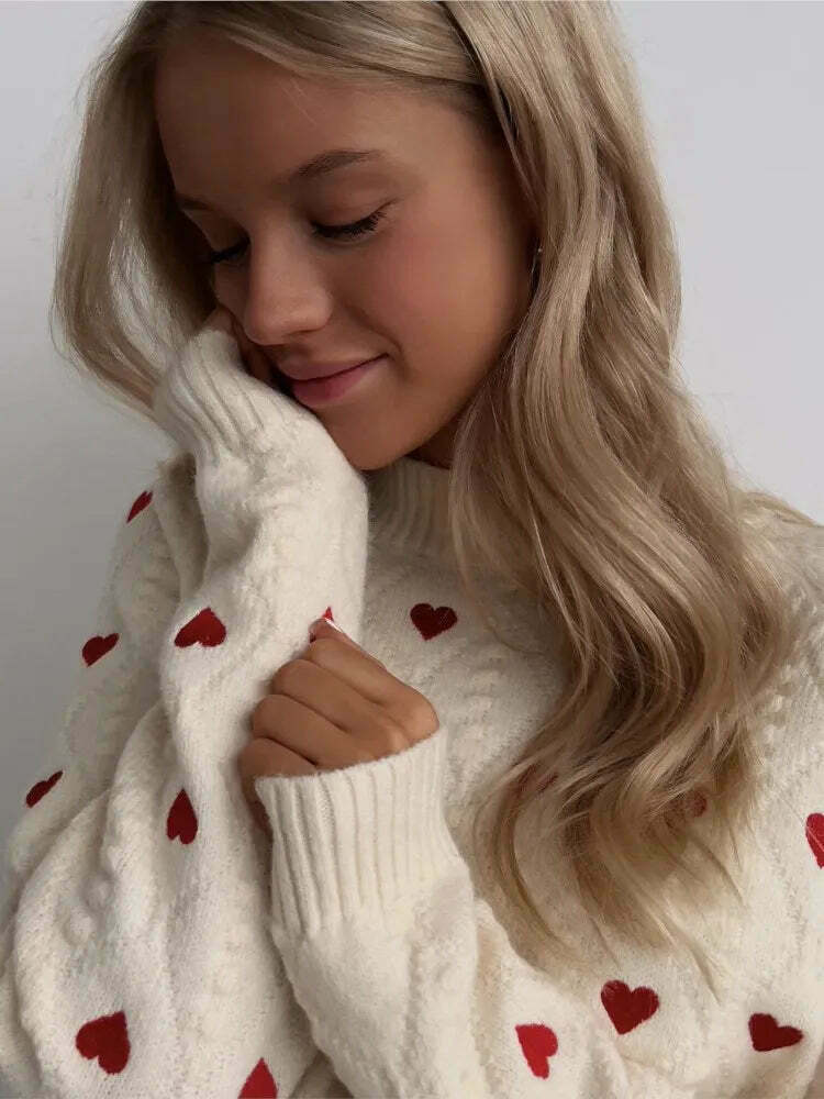 Cozy Cupid's Comfort Knit Sweater in Y2K Aesthetic for Women's Fashion