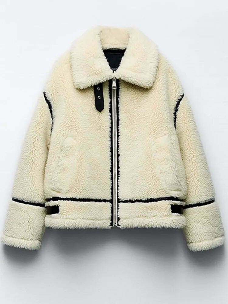 Cozy Faux Fur Zipper Hoodie - Y2K Aesthetic Fashion for Women