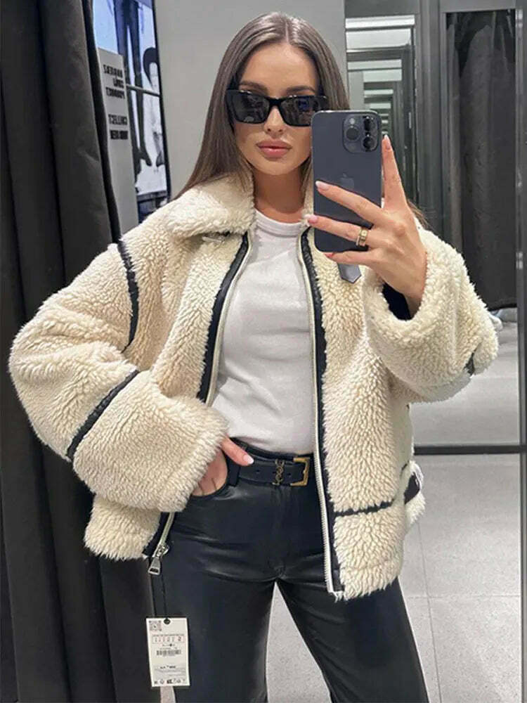 Cozy Faux Fur Zipper Hoodie - Y2K Aesthetic Fashion for Women